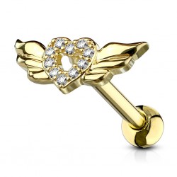 Cartilage hélix, tragus 378 - Coeur jaune avec des ailes