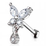 Cartilage hélix, tragus 379 - Papillon gris strass pendant