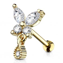 Cartilage hélix, tragus 379 - Papillon jaune strass pendant