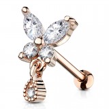 Cartilage hélix, tragus 379 - Papillon rose strass pendant