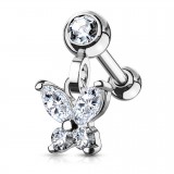 Cartilage hélix, tragus 390 - Papillon pendant gris