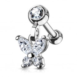 Cartilage hélix, tragus 390 - Papillon pendant gris
