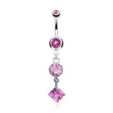 Piercing nombril losange et cercle rose (D10)