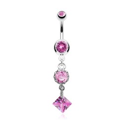 Piercing nombril losange et cercle rose (D10)