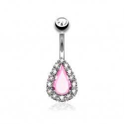 Piercing nombril goutte rose multistrass (D12)
