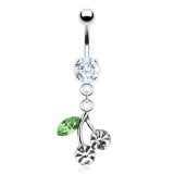 Piercing nombril cerise pendante transparente (D98)