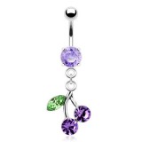 Piercing nombril cerise pendante lilas (D98)