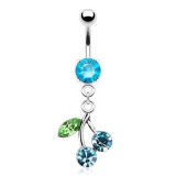 Piercing nombril cerise pendante bleu-clair (D98)