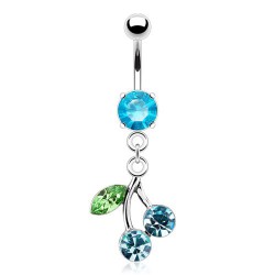 Piercing nombril cerise pendante bleu-clair (D98)