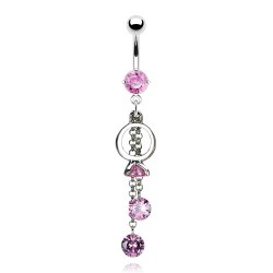 Piercing nombril chainettes et cercles roses (D52)