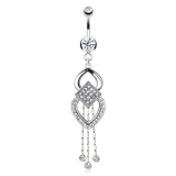 Piercing nombril losange transparent chainettes (D44)