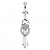 Piercing nombril losange transparent chainettes (D44)