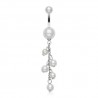 Piercing nombril cascade de perles blanches (D21)