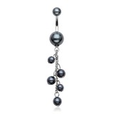 Piercing nombril cascade de perles noires (D21)