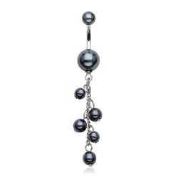 Piercing nombril cascade de perles noires (D21)
