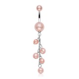 Piercing nombril cascade de perles roses (D21)