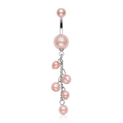 Piercing nombril cascade de perles roses (D21)