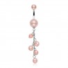 Piercing nombril cascade de perles roses (D21)