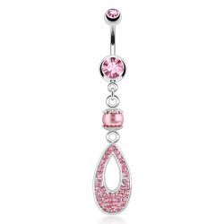 Piercing nombril ovale et perle rose (D95)