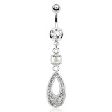 Piercing nombril ovale et perle blanche (D95)