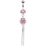 Piercing nombril rond rose et chainettes (D59)