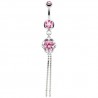 Piercing nombril rond rose et chainettes (D59)