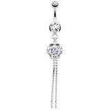 Piercing nombril rond transparent et chainettes (D59)