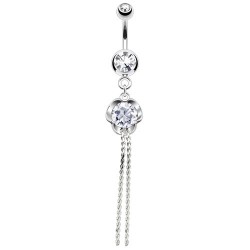 Piercing nombril rond transparent et chainettes (D59)