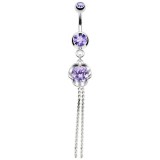 Piercing nombril rond lilas et chainettes (D59)