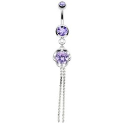 Piercing nombril rond lilas et chainettes (D59)