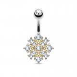 Piercing nombril flocon de neige jaune strass (D77)