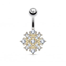 Piercing nombril flocon de neige jaune strass (D77)