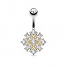 Piercing nombril flocon de neige jaune strass (D77)