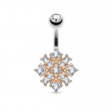 Piercing nombril flocon de neige rose strass (D77)