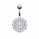 Piercing nombril gris multi-cristaux transparents (D199)