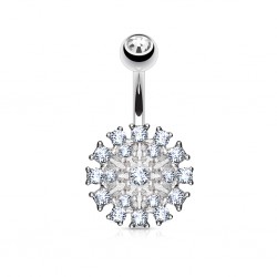 Piercing nombril gris multi-cristaux transparents (D199)