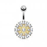 Piercing nombril jaune multi-cristaux transparents (D199)
