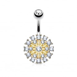 Piercing nombril jaune multi-cristaux transparents (D199)