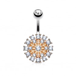 Piercing nombril rose multi-cristaux transparents (D199)