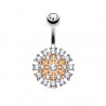 Piercing nombril rose multi-cristaux transparents (D199)