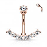 Piercing nombril ligne rose de zircones transparents (D26)
