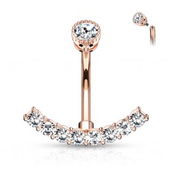 Piercing nombril ligne rose de zircones transparents (D26)