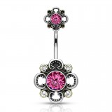 Piercing nombril vintage cristaux roses haut et bas (D16)