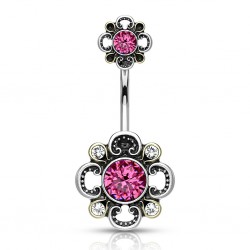 Piercing nombril vintage cristaux roses haut et bas (D16)