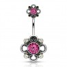 Piercing nombril vintage cristaux roses haut et bas (D16)