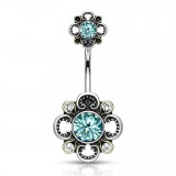 Piercing nombril vintage cristaux bleu-clair haut et bas (D16)