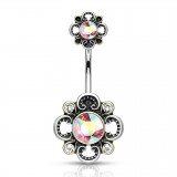 Piercing nombril vintage cristaux auroras haut et bas (D16)