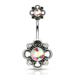 Piercing nombril vintage cristaux auroras haut et bas (D16)