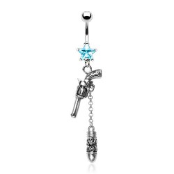 Piercing nombril pistolet et balle bleu-clair (D223)
