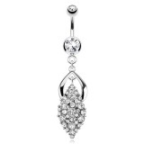 Piercing nombril multistrass rectangulaire transparent (D108)